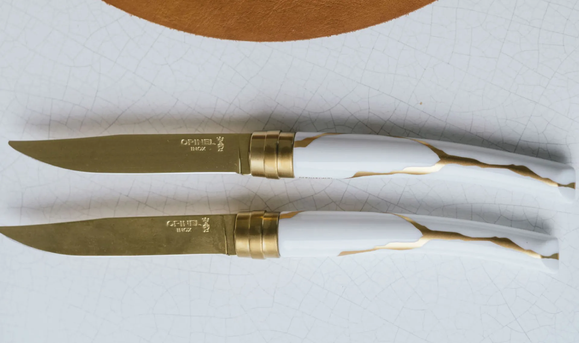 Outlet Opinel Coffret de 2 couteaux de table Kintsugi Blanc Lame Or